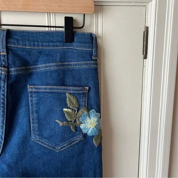 Gucci Floral-Embroidered Stretch Denim Jeans